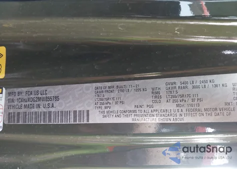 2021 Jeep Wrangler Unlimited Willys 4X4 z USA, uszkodzony, nr VIN 1C4HJXDG2MW855785